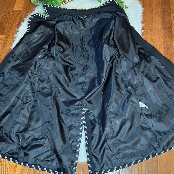 SAMUEL DONG Black Trench Coat with Plaid Trim - Picture 9 of 15